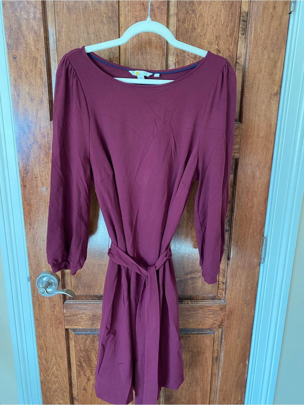 Boden Maroon Long Sleeve Midi Dress Size 14 L Pull Over Tie Waist Casual Fall